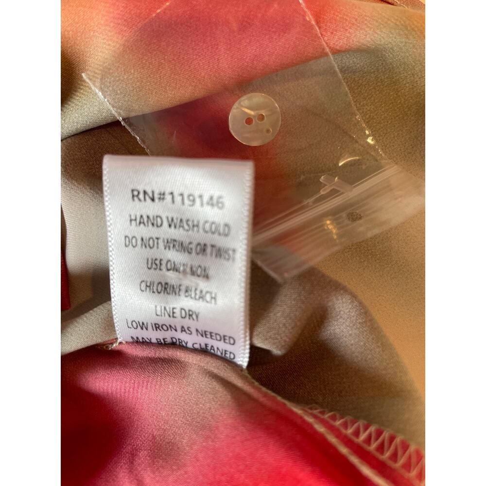 Jodifl Satin Blouse NEW Sz M Button Up Long Sleeves Watercolor Print Colorful - Picture 7 of 9